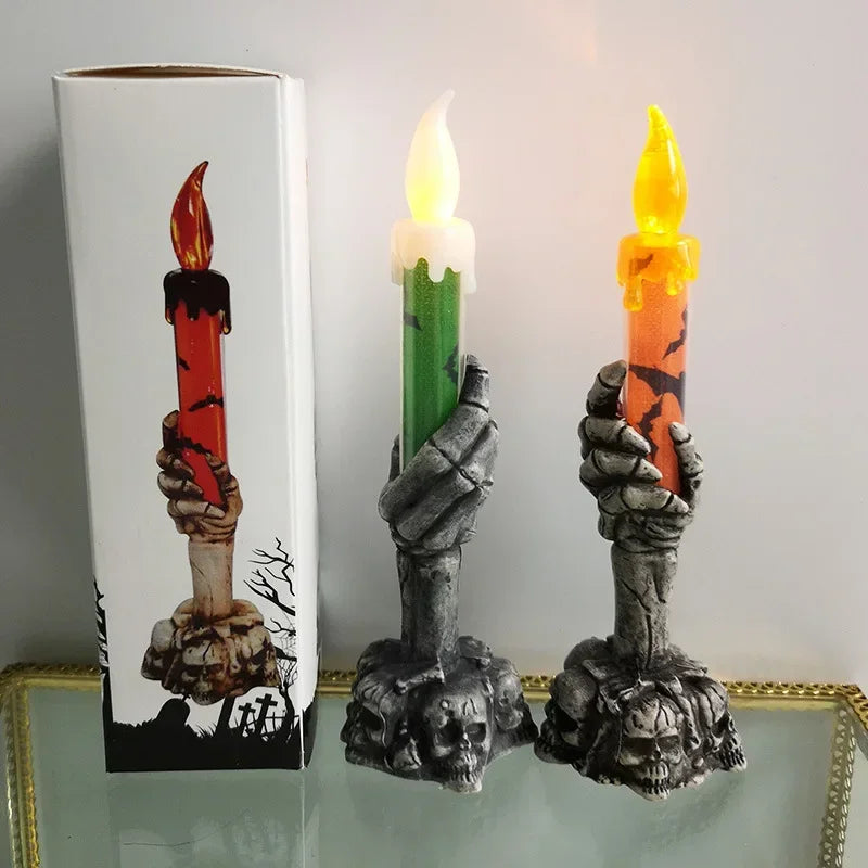 Halloween Decoration Ghost Festival Atmosphere Layout Props Plastic Ghost Hand Skeleton Light LED Luminous Candle Light