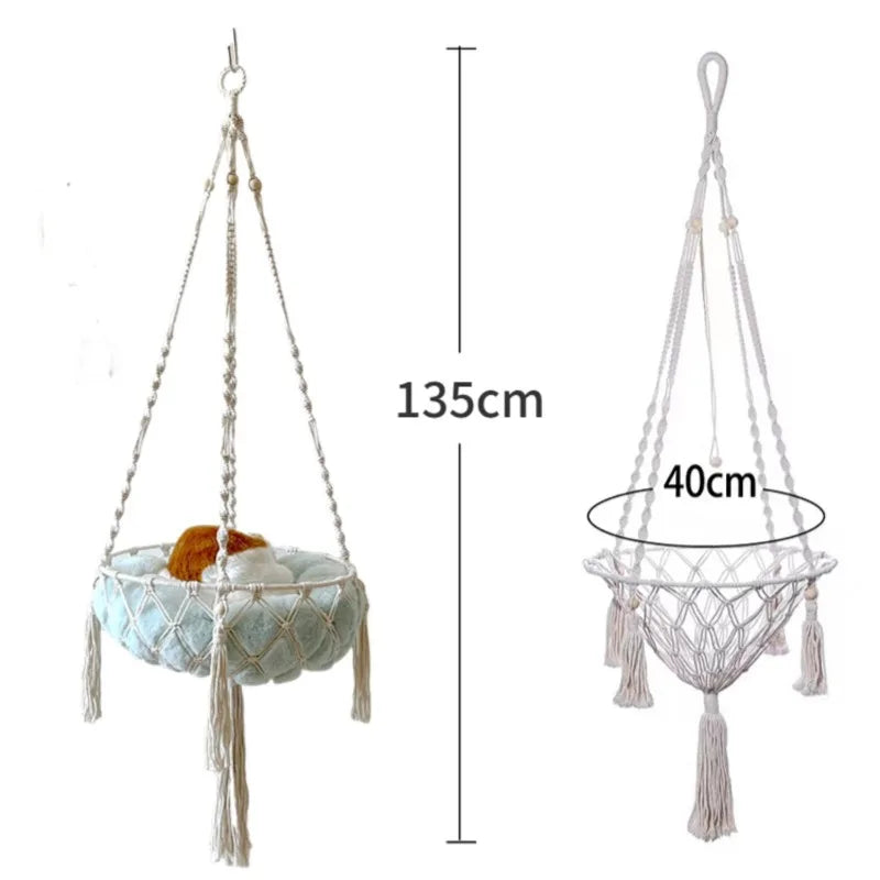 Winter Pet Hammock Cat Swing Hand Woven Cotton Rope Cats Hanging Basket  Kitten Hanging String Den Indoor Pend Nest Pet Supplies