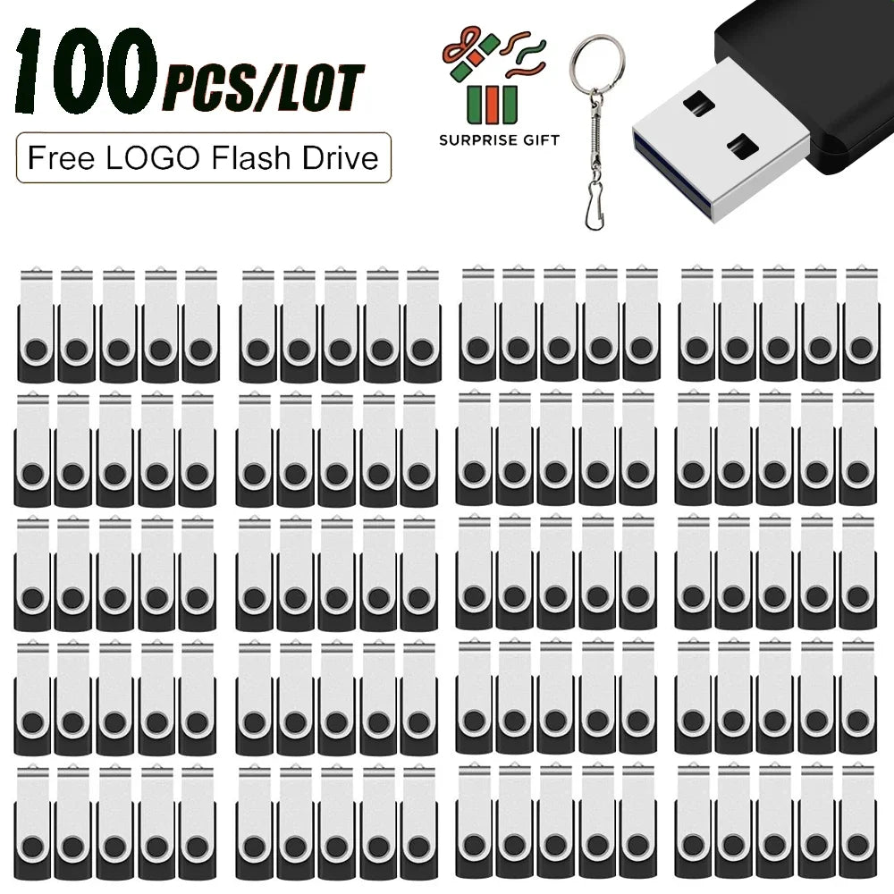 Free Custom 100PCS USB Flash Drive 128mb 4GB 8GB 16G Metal Pendrive 32GB 64GB Photography Studio Gift 128GB Venue Gift Pen Drive