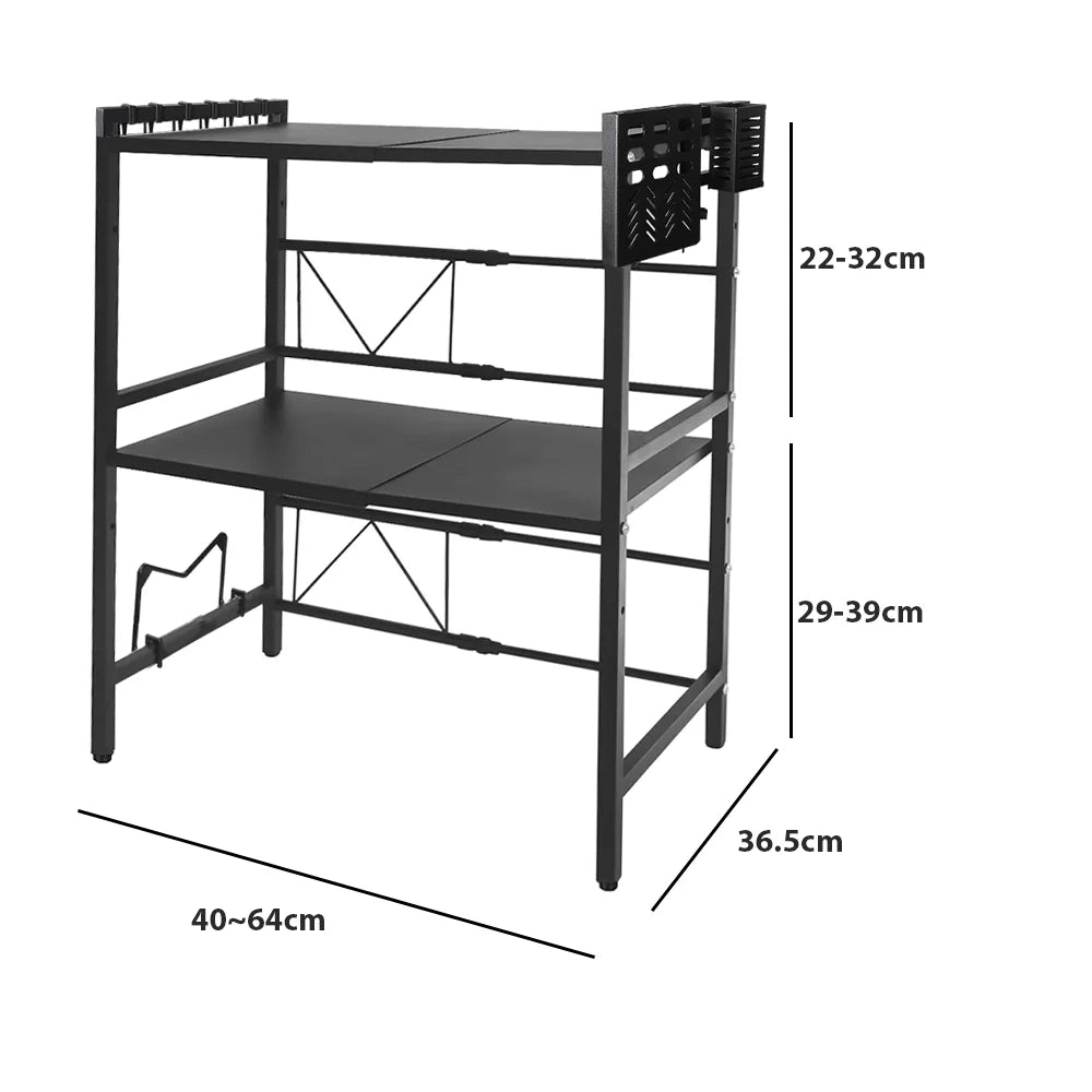 Microwave Oven Rack Seasoning Shelf Bilayer Oven Storage Rack Retractable Countertop Organizer Kitchen Accessories