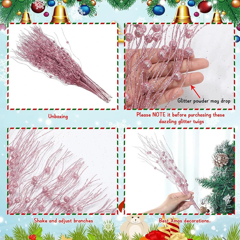 5Pcs Glitter Artificial Berry Bouquet Christmas Tree Ornament for Home Decor New Year 2026 Navidad DIY Wreath Gifts Accessories