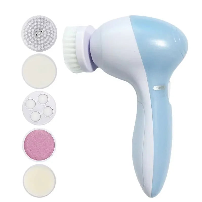 Electric Facial Cleaner 5 IN 1 Face Cleansing Brush Wash Machine Spa Skin Care Massager  Battery-powered（Without battery）