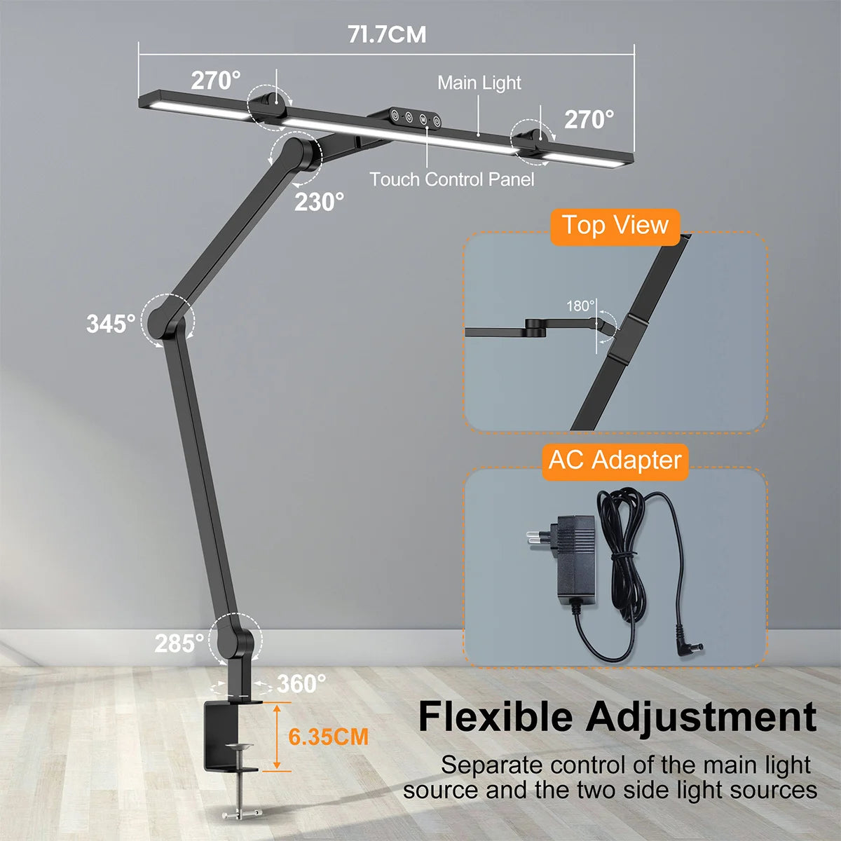 LED Desk Lamp with Clamp Architect Desk Lamps for Home Office with 4 Colour Modes, Ultra Bright Computer Desk Lamp Continuo