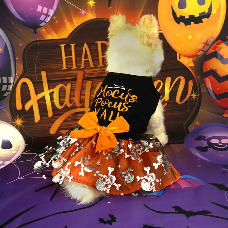 Newfashion Autumn Pet Halloween Costume Pumpkin Dress For Small Medium Dogs Teddy Pomeranian Cross Border Popularcat Pet Clothes