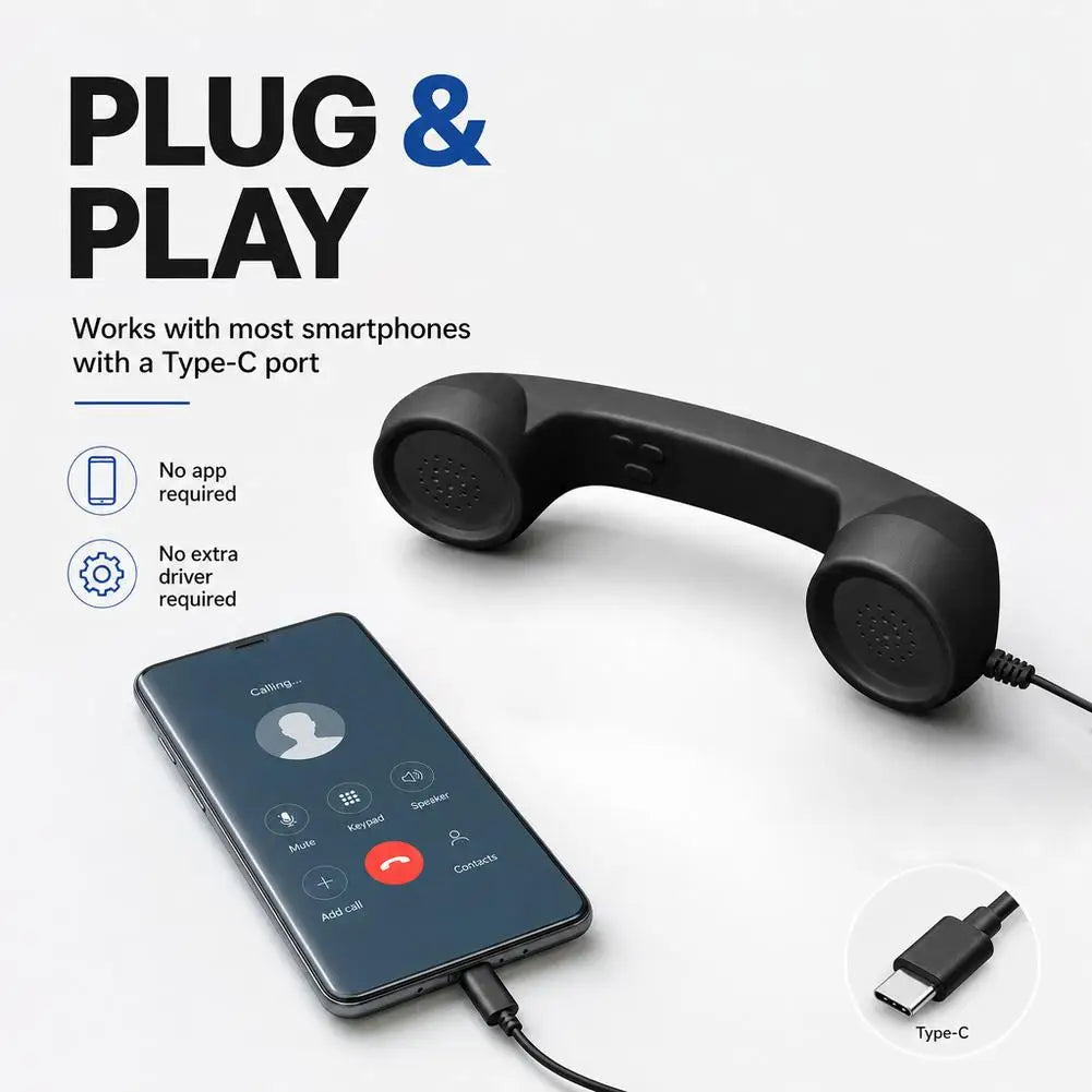 Retro Telephone Receiver Type-C 3.5mm Microphone Handset Directly Plug Into Mobile Phone Handset For Mobile Phones
