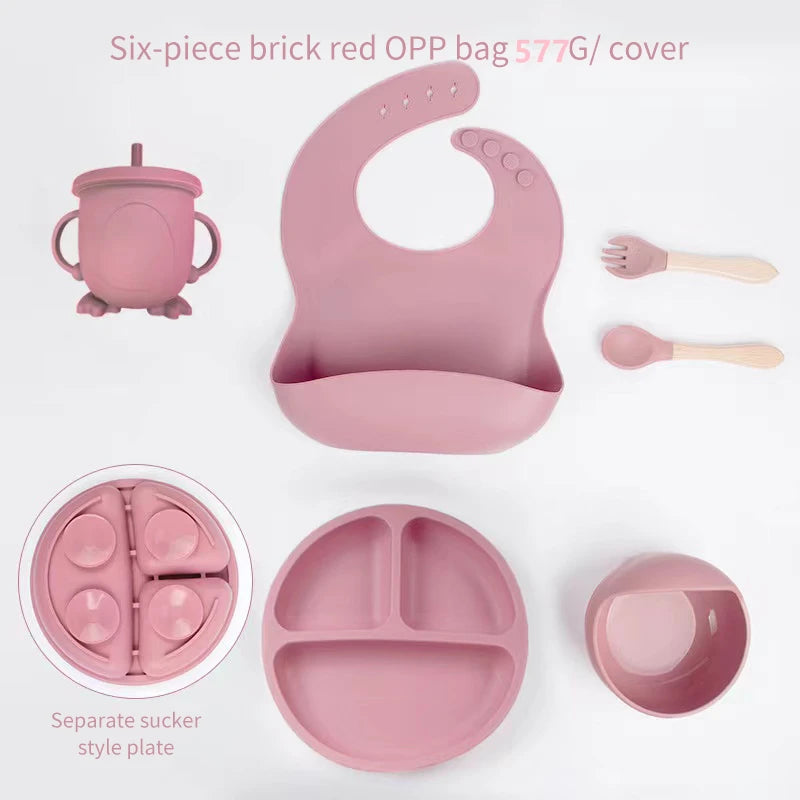 6 PCS Baby Meal Set Silicone Children's Meal Training Cutlery Set