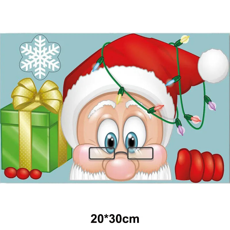 Christmas Window Stickers Santa Claus Reindeer Snowflake Static Window Clings Merry Christmas Glass Decals New Year Party Decors