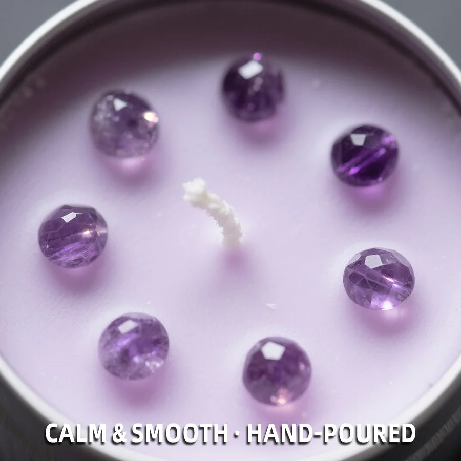 Waning Moon Scented Candle Soy Wax Lavender Scented Candles Silver Tin with Purple Crystal Chips Bestfriend Gifts Gift for Woman
