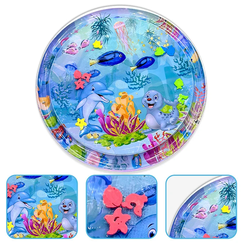 1pc 100cm Large Baby Water Play Mat Dolphin Seal Pattern PVC Inflatable Round Play Mat Cushion Kids Gift