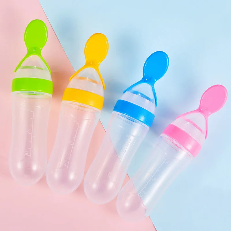 Baby Silicone Squeezing Feeding Bottle Newborn Baby Training Spoon Infant Cereal Food Supplement Feeder Bbay Safe Tableware