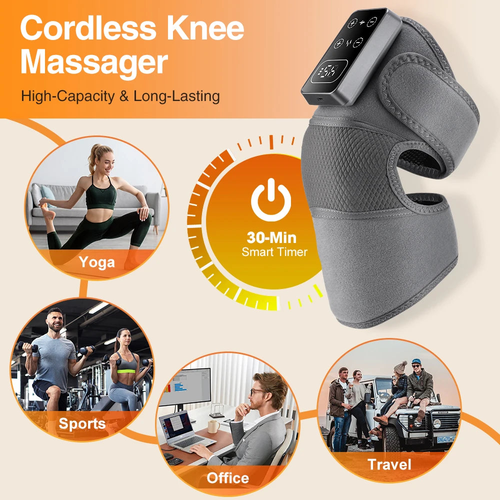 Electric Knee Massager Vibration Massage Brace 5 Levels Heating Cordless Knee Muscle Relaxation Pad Thermal Belt Leg Calf Care