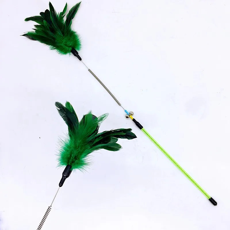 Cat Toy Feather Wand Teaser Interactive Spring Handle Kitten Toy with Bell Training Stick Pet Supplies