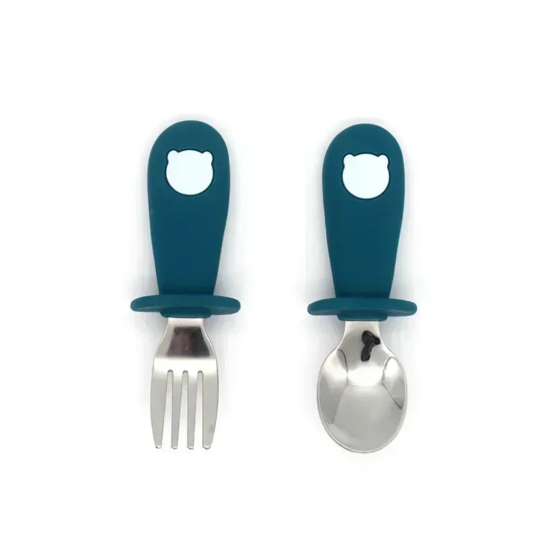 Baby Cartoon Tableware Set Children Utensil Stainless Steel Toddler Dinnerware Cutlery Cartoon Infant Food Feeding Spoon Fork