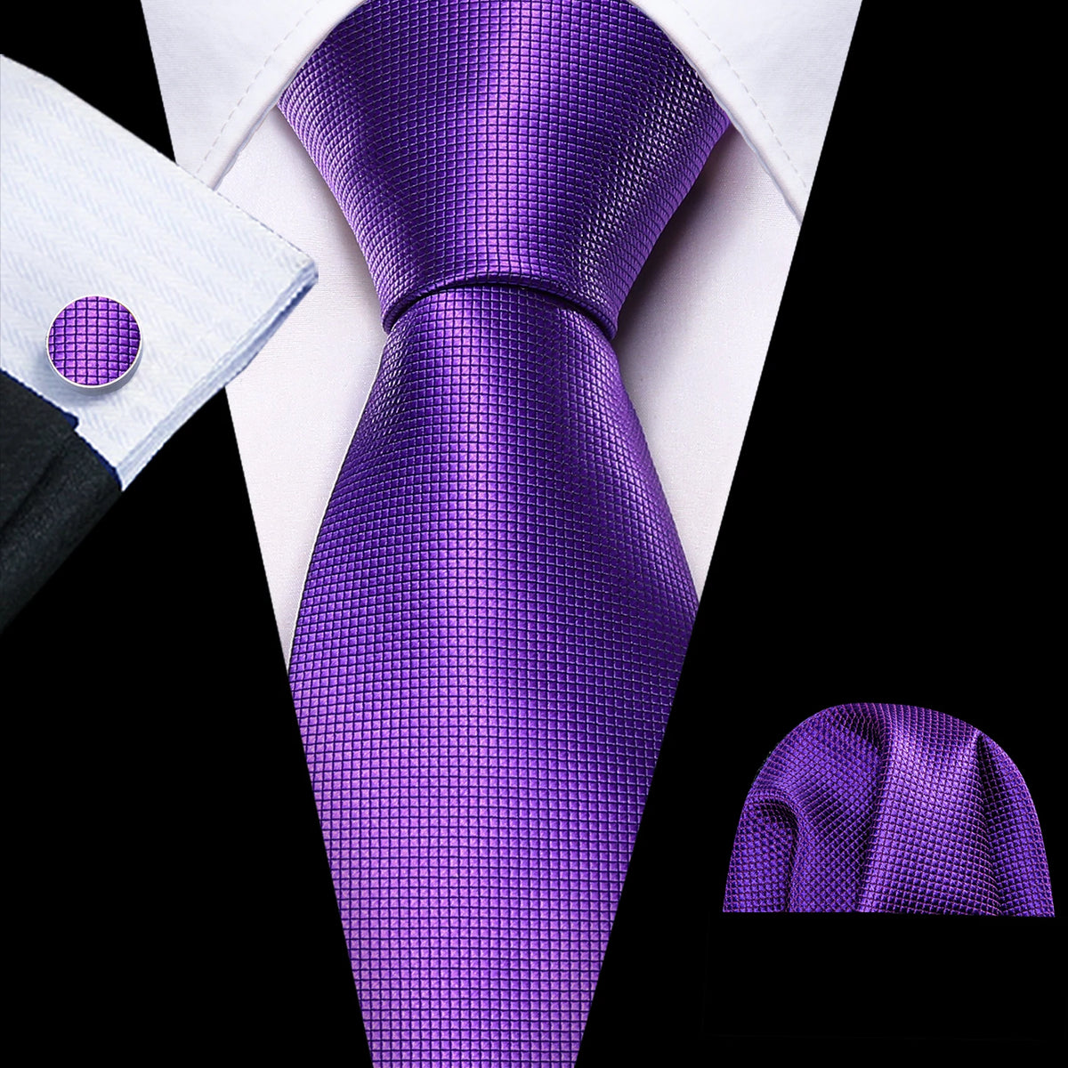 Male Gift Men Tie Set Purple Violet Solid Paisley Striped Wedding Business Tie for Man Necktie Handky Cufflinks Barry.Wang
