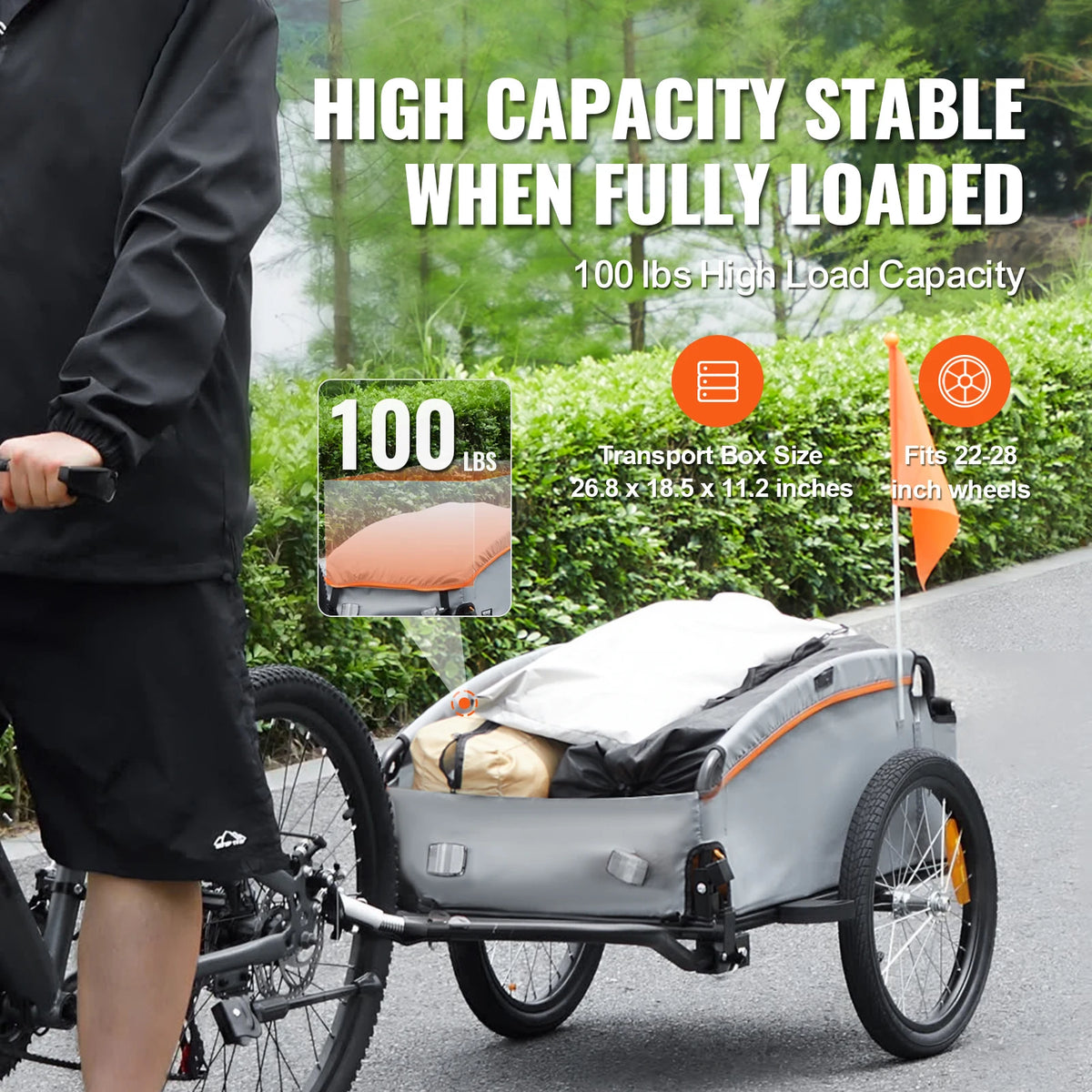 SucceBuy 100lbs Bike Cargo Trailer Foldable Bicycle Wagon Cart with Waterproof Cover & Safe Reflectors Fits 22"-28" Bike Wheels