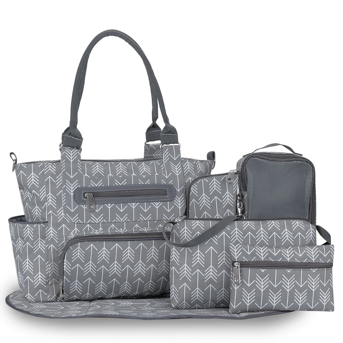 7pcs Nappy Changing Bag Set,Multifunction Mummy Tote Bag Baby Changing Bag Shoulder Handbag Travel Diaper Bag