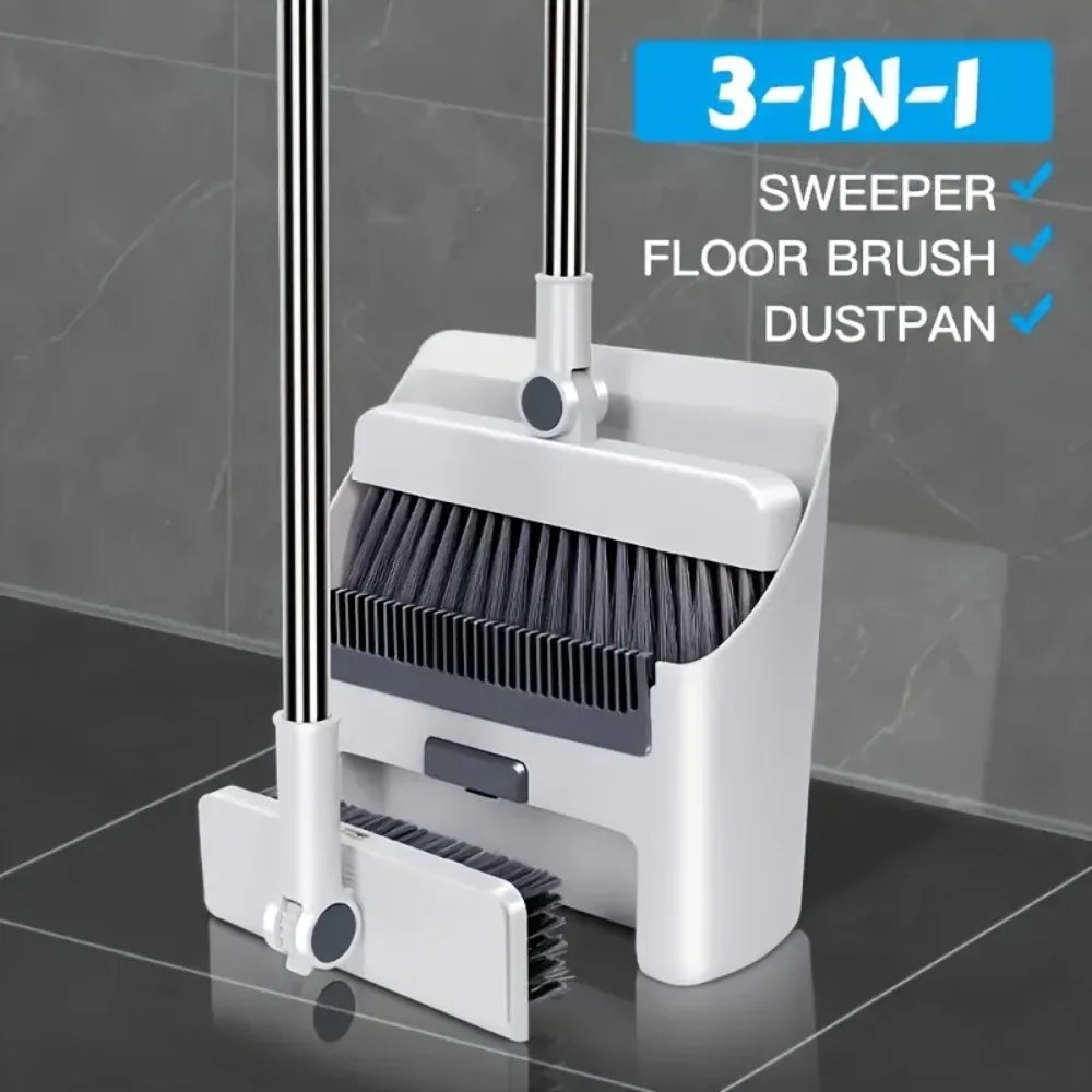 3-in-1 Broom and Dustpan Set Soft Bristles for Hair-Free Long Handle for Effortless Cleaning Compact Storage for Home Office