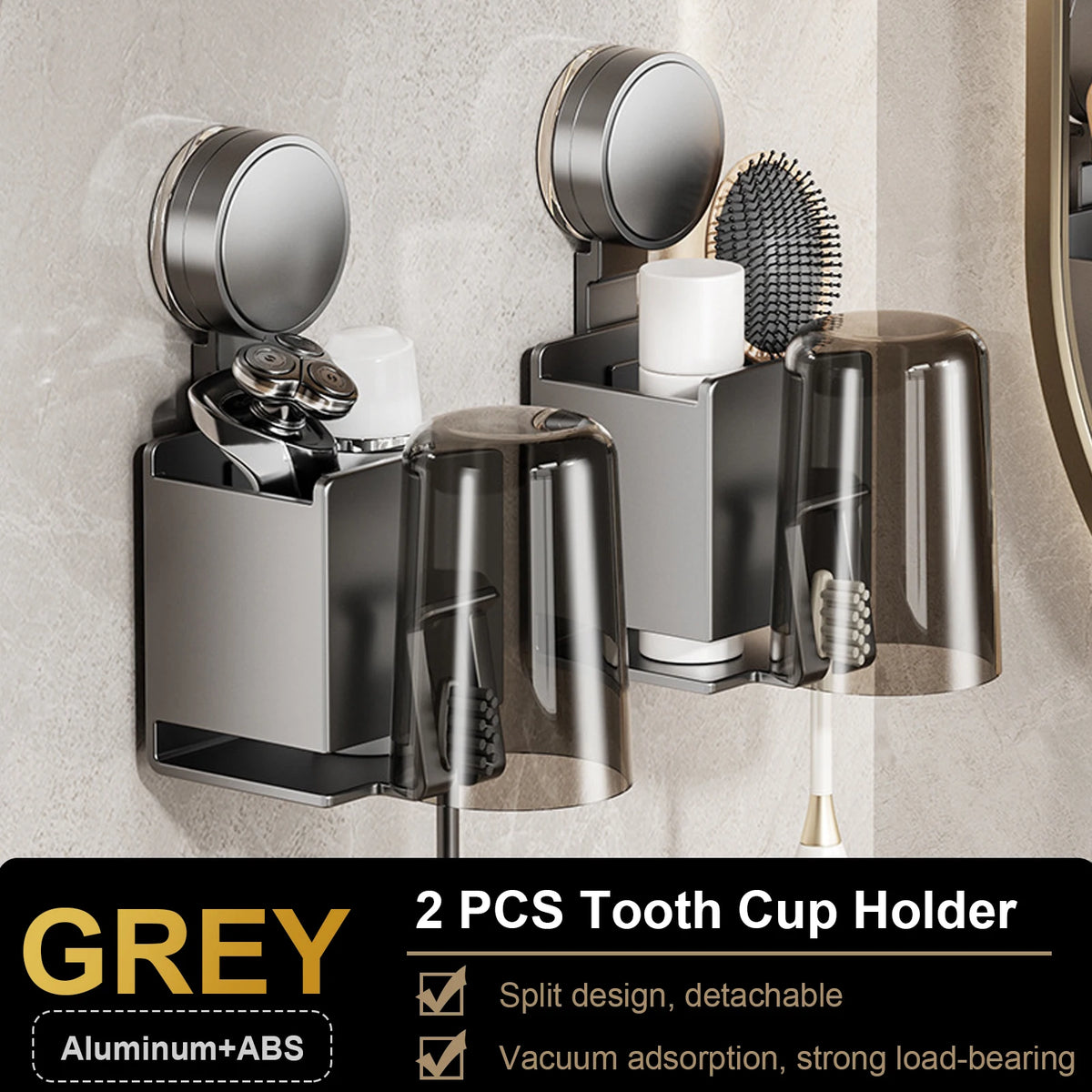 Suction Cup Toothbrush Holder With Squeezer Perforation-free Bathroom Shelf Mouthwash Cup Toothbrush Holder