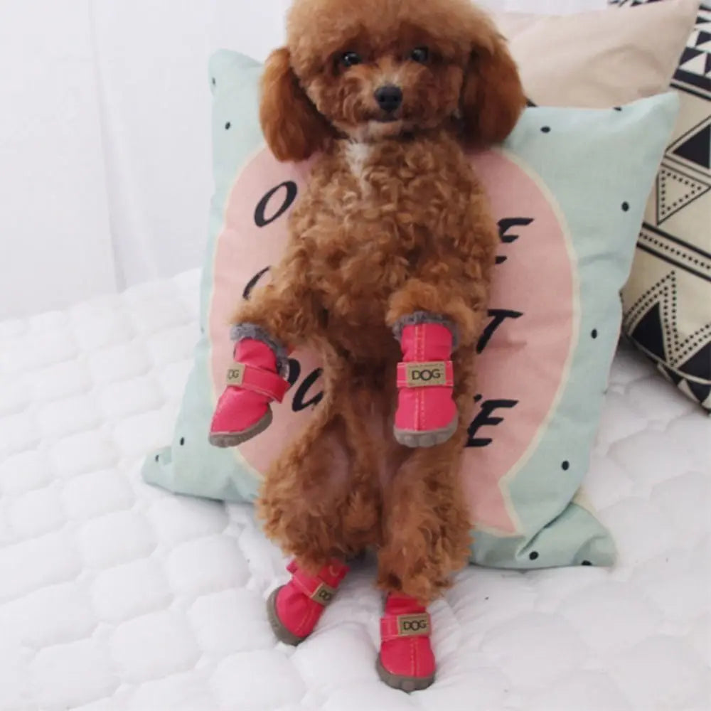 Soft Pet Snow Boots Puppy Rain and Snow Boots Warm Non-Slip Winter Dog Shoes Waterproof Plush/PU 4-Piece Set