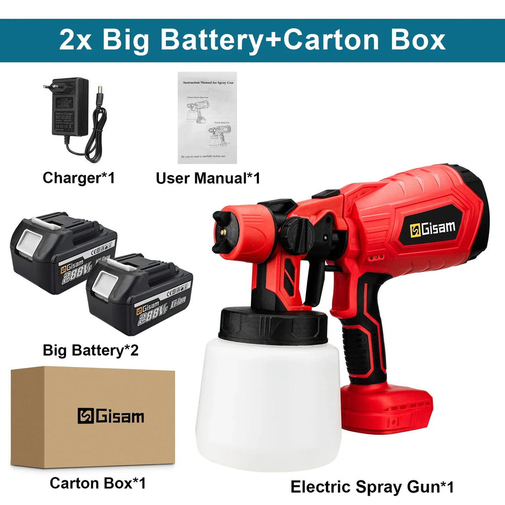 Gisam 1000ML Electric Spray Gun Home Cordless Paint Sprayer HVLP Auto Furniture Steel Coating Airbrush For Makita 18V Battery Pi