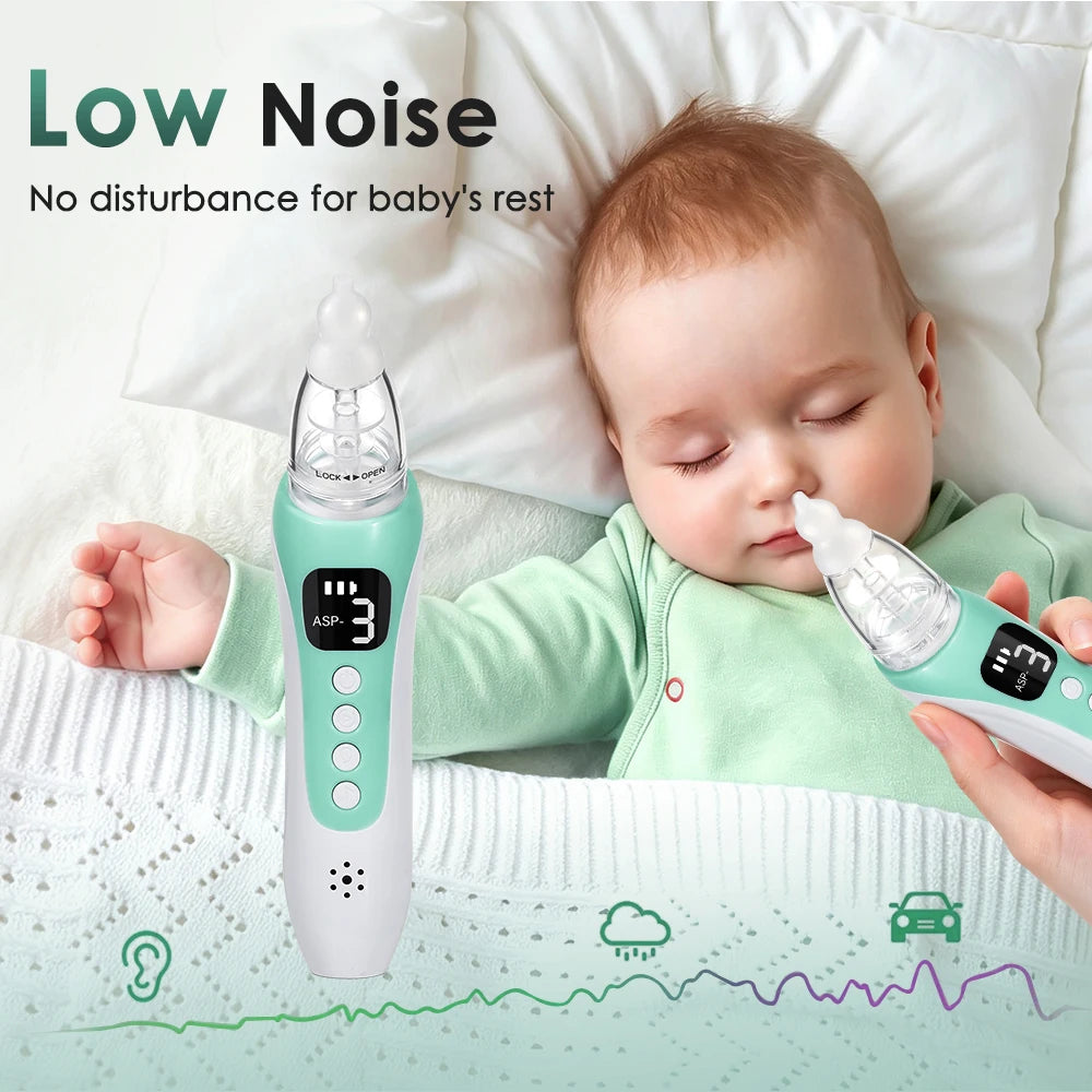 Electric Baby Nasal Aspirator, Rechargeable Nose Sucker for Newborn Toddler, 3 Suction Levels, 10 Soothing Songs, Silicone Tips