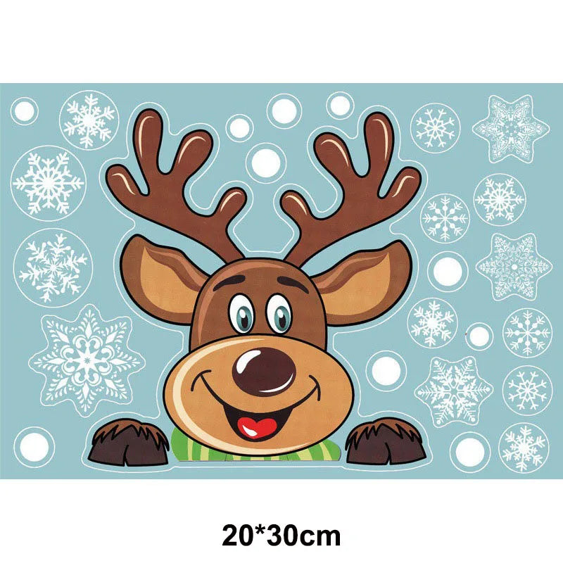 Christmas Window Stickers Santa Claus Reindeer Snowflake Static Window Clings Merry Christmas Glass Decals New Year Party Decors