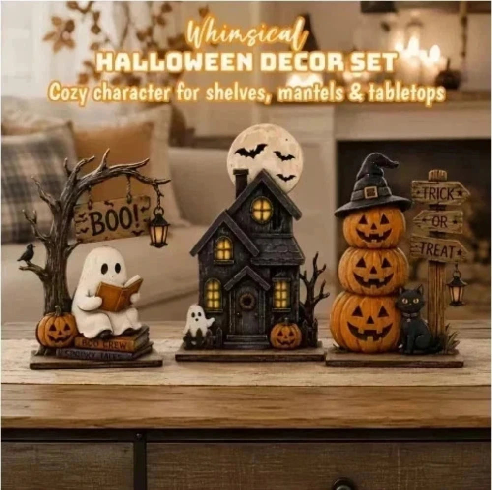 Halloween Decor Set Styles Vintage Wooden Indoor Decorations for Shelf Decoration Featuring Elements Such as Ghosts Pumpkins