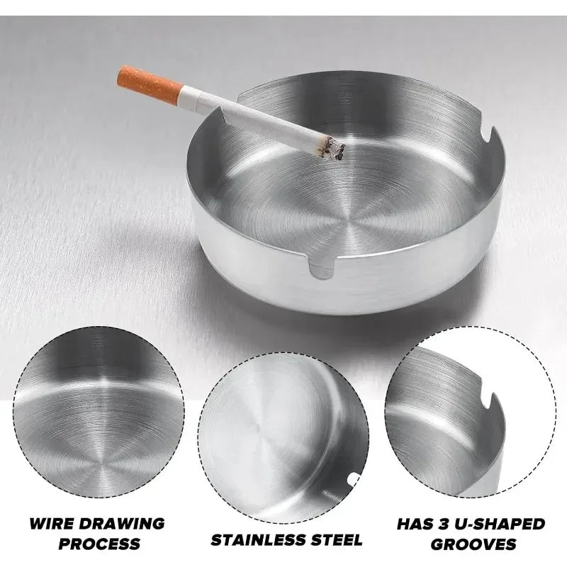 1-6Pcs Stainless Steel Ashtray Round Tabletop Ashtrays Storage Tray Portable Thickened Ashtray for Restaurant Hotel Bar Office