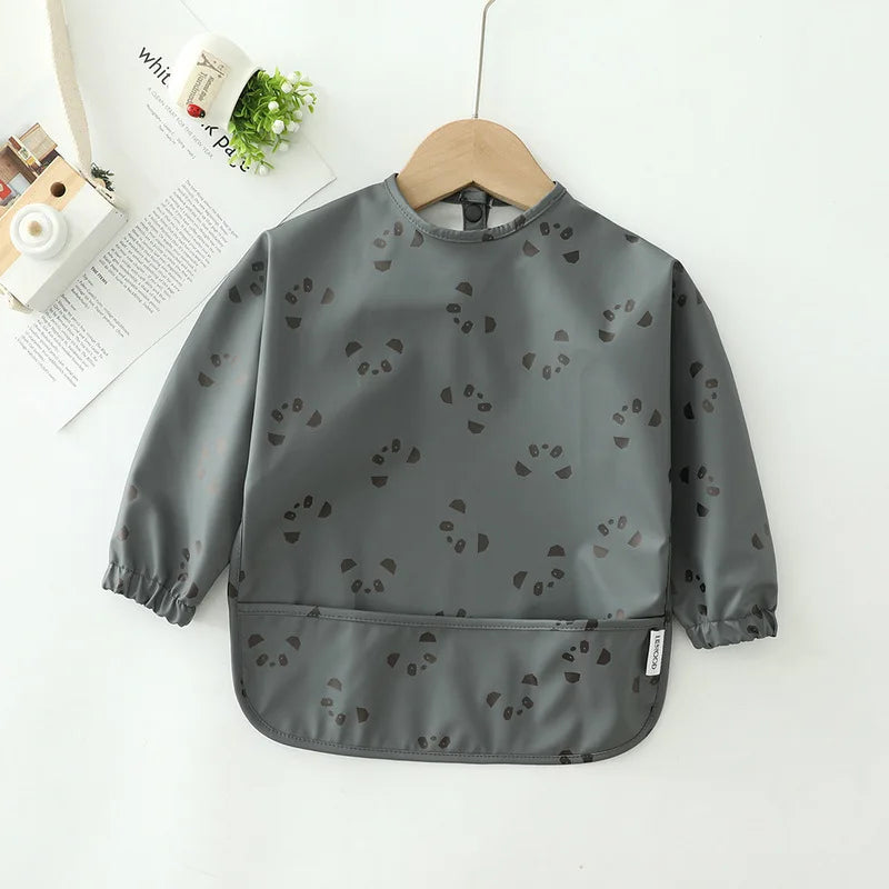 Erduo Newborn Baby Waterproof Feeding Bibs Soft Fabric Infant Apron Long Sleeve School Feeding Bib Eating Accessories
