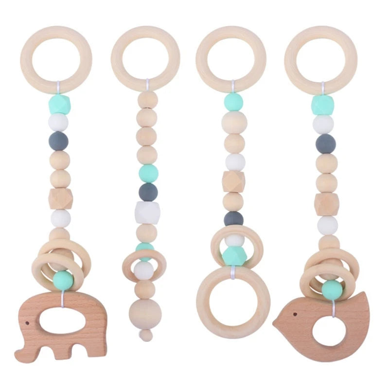 4 Pcs Beech Wood Baby Play Gym Frame Newborn Activity Fitness Rack Hanging Pendants Toys Crochet Rattle Teether Kids Room Decor
