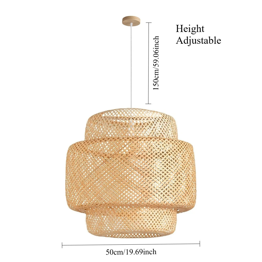 Bamboo Pendant Light 30/40/50CM Hand-Woven Rattan Hanging Lamp Farmhouse Wicker Chandelier for Dining Living Bedroom