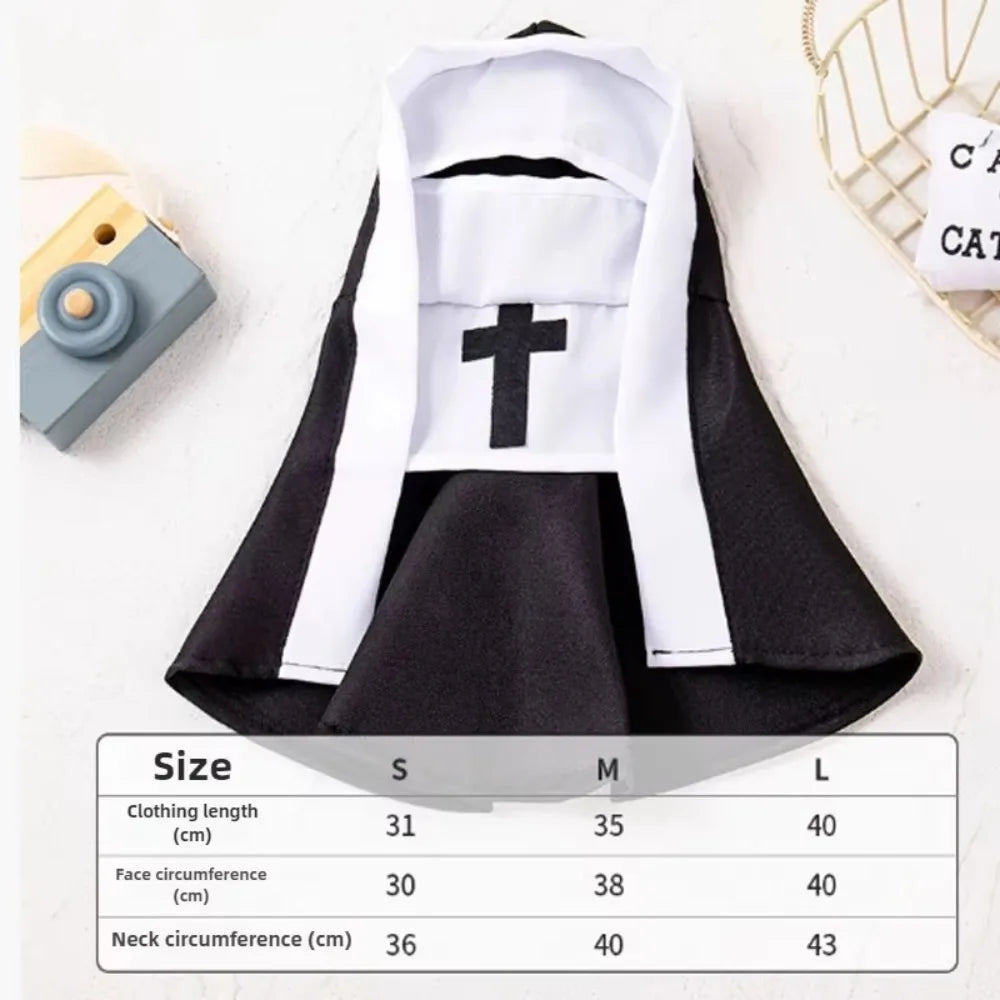 Halloween Cats Nun Costume Cross Print Kitty Clothes for Small Dogs Funny Cute Dress Up Party Pet Overalls Cat Accessories