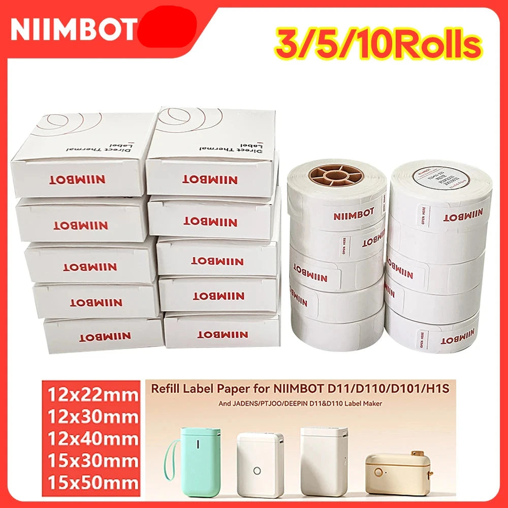 Niimbot D11/D101/D110 Mini Portable Printer White Tape Sticker Papers Waterproof Anti-Oil No Glue Thermal Label Printer Rolls