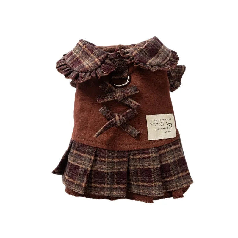 Autumn and Winter Pet Plaid Couple Outfit Thin Dress Hoodie Cat Teddy Jacket Dog Dresses for Small Dogs Puppy Clothes