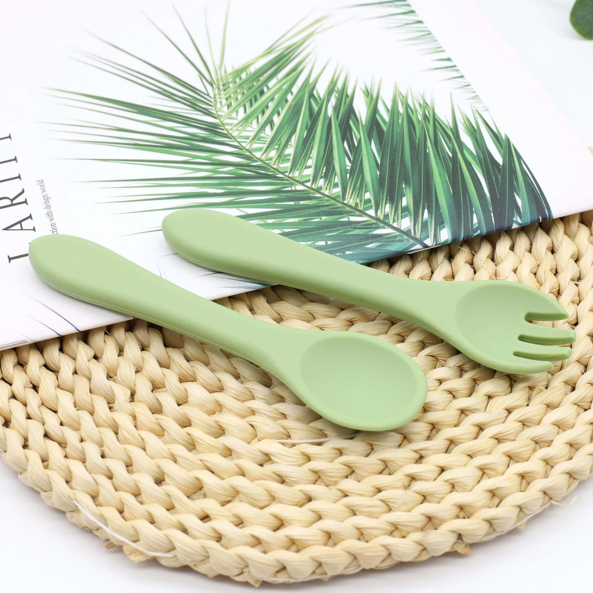 2Pcs/Set Soft Silicone Baby Training Spoon and Fork Set Kids Tableware Infant Toddler Feeding Accessories