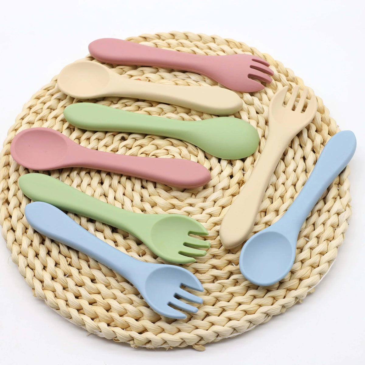 2Pcs/Set Soft Silicone Baby Training Spoon and Fork Set Kids Tableware Infant Toddler Feeding Accessories