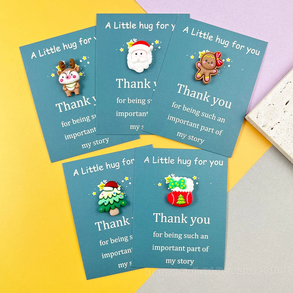 Marry Christmas Cards with Cute Resin Ornament Santa Claus Snowman Tree Ginger Man Christmas Greeting Cards Gift Thank You Card