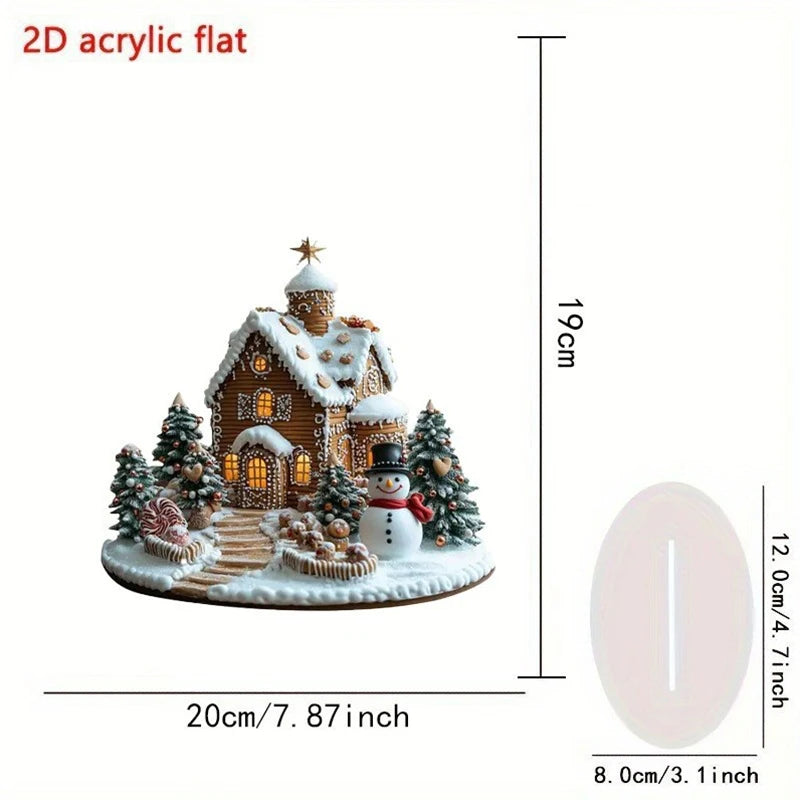 Christmas Xmas Tree Desktop Ornament Santa Claus Reindeer Sled Tabletop Decoration With Base 2D Acrylic Navidad Party Supplies