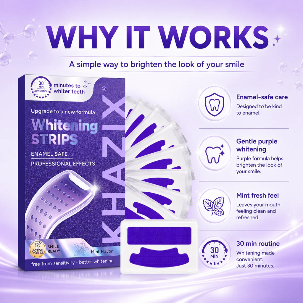 Teeth Whitening Strips Kit 2/3/7PCS, Gentle Purple Whitening Strips for Enamel Care and Brighter Looking Teeth.