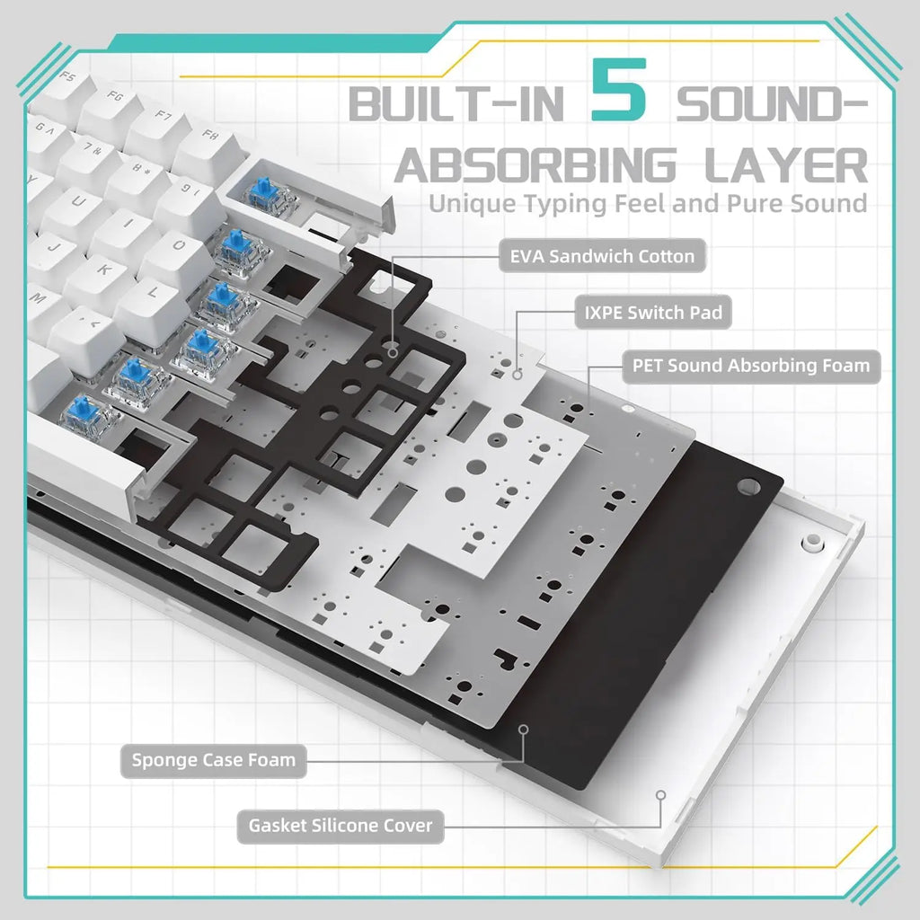 AJAZZ AK820 75% Wired Mechanical Keyboard: Hot-Swappable, RGB Backlit, Knob Control | For Office & Gaming