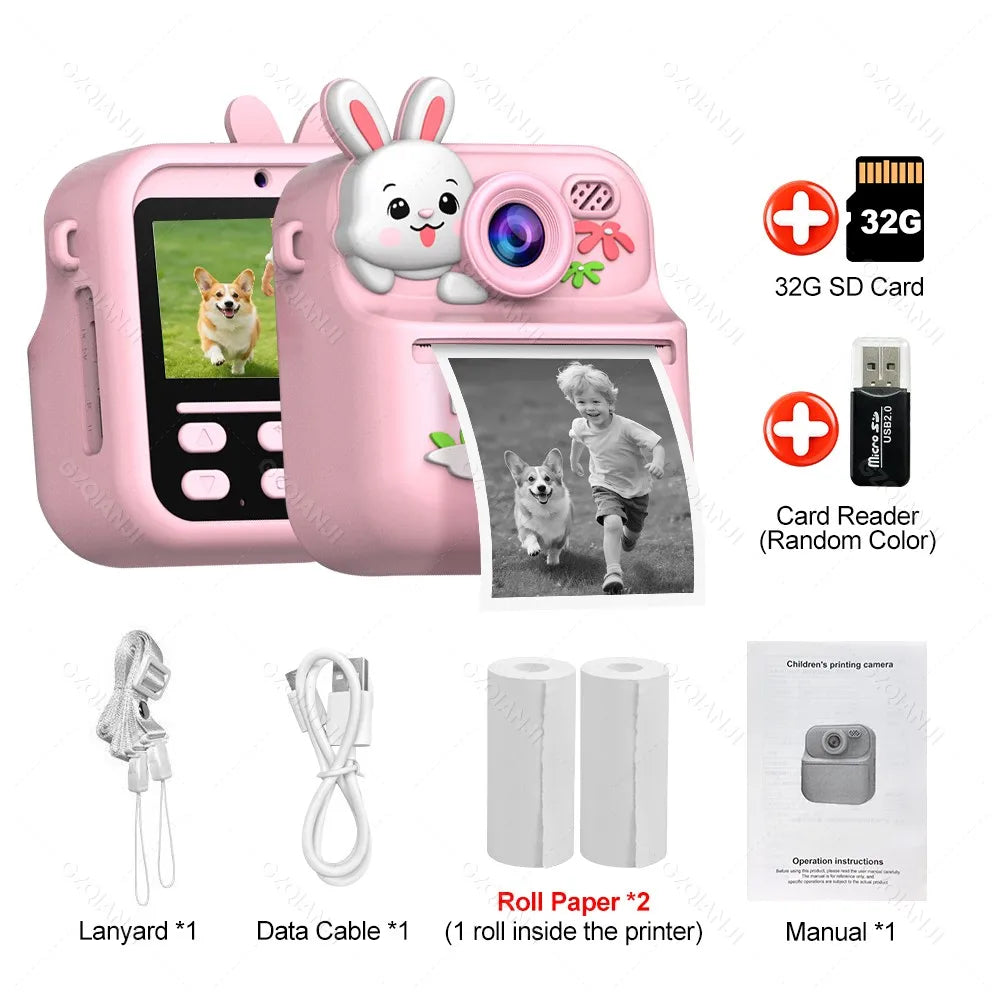 Mini 58mm Thermal Printer Kis Digital Camera HD1080P Instant Print Photos Video Recording Machine 32G SDCard for Children Gifts