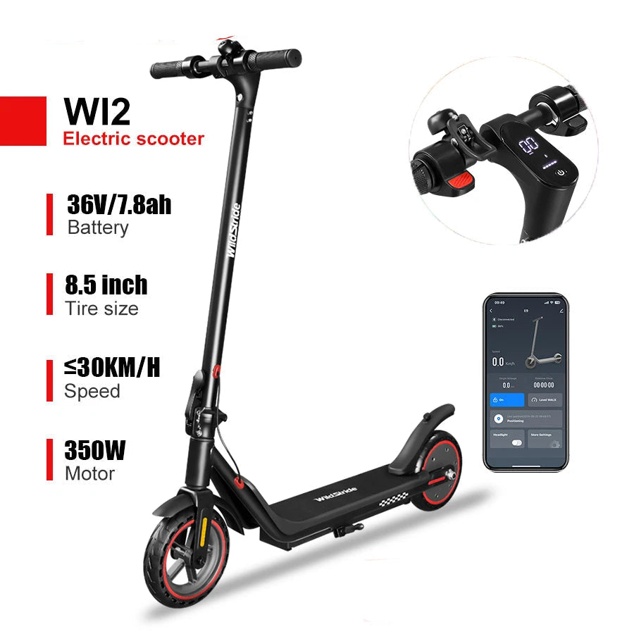 Wildstride WI2 Electric Scooter 36V 7.8Ah 350W Motor 25KM Long Range 8.5Inch Solid Tires Foldable Smart APP EScooter