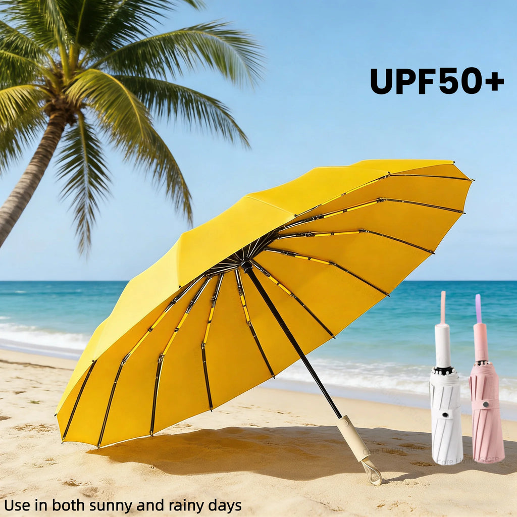 Super Strong Windproof Automatic Umbrella for Men and Women, 72-Rib Large Rainproof and UV Protection Folding Umbrella