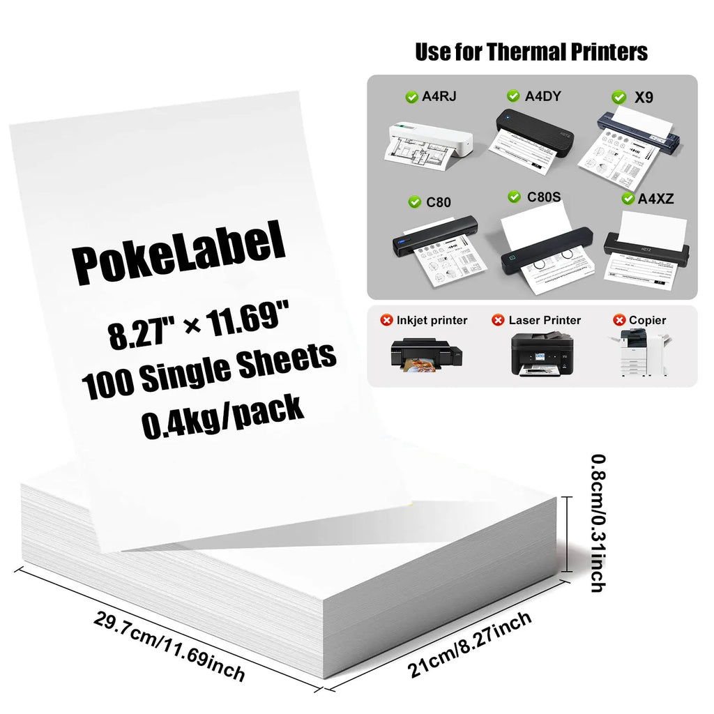 Stampante termica portatile A4 senza inchiostro, wireless Bluetooth per documenti PDF, Excel e Word, ideale per uso domestico, ufficio e scuola