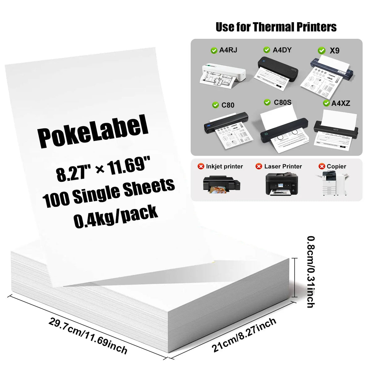 Stampante termica portatile A4 senza inchiostro, wireless Bluetooth per documenti PDF, Excel e Word, ideale per uso domestico, ufficio e scuola