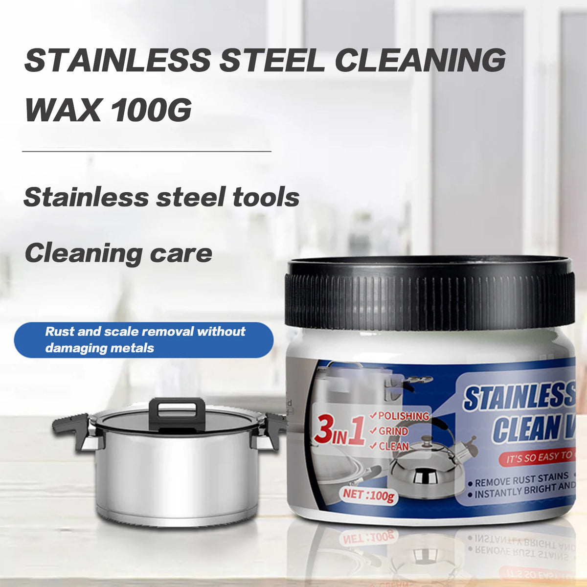 Stainless Steel Cleaning Paste Safe Ingredients Non-Flammable Cleaner Suitable for Iron Accessories Stains