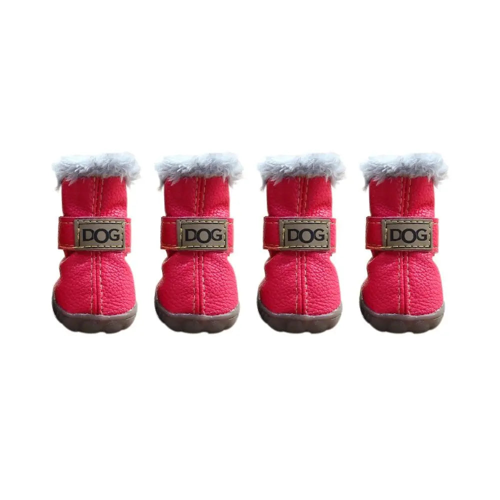 Soft Pet Snow Boots Puppy Rain and Snow Boots Warm Non-Slip Winter Dog Shoes Waterproof Plush/PU 4-Piece Set