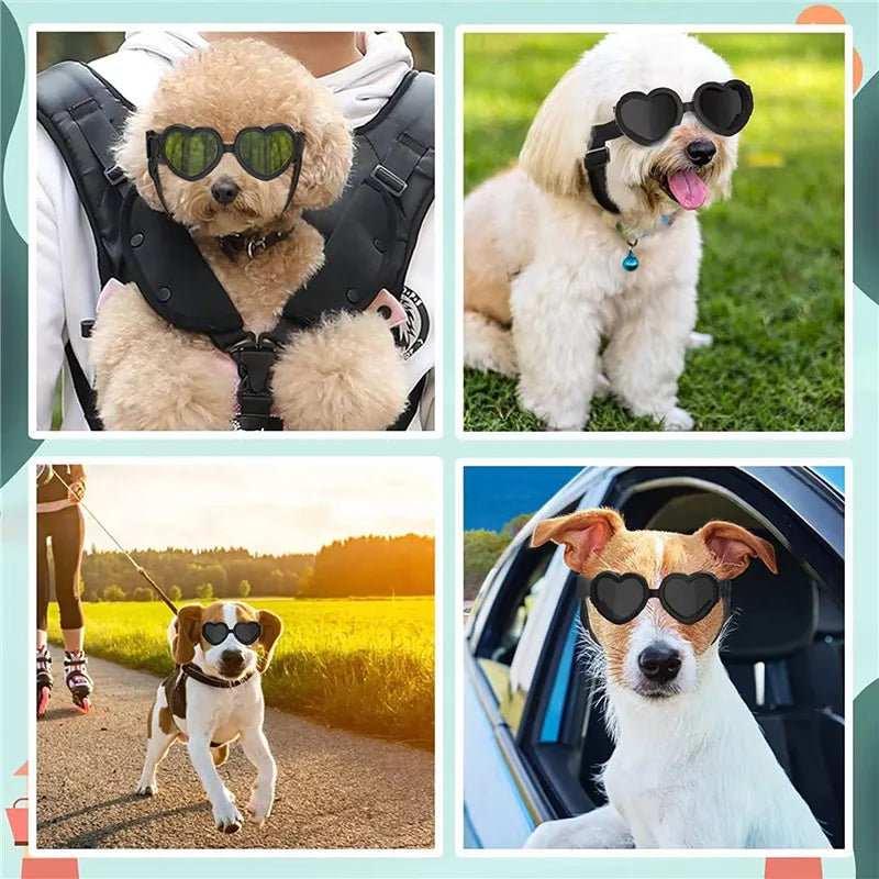 1 pc Heart-shaped Small Dog Sunglasses Waterproof UV Protection Cat Sunglasses with Adjustable Strap Goggles Pet Products