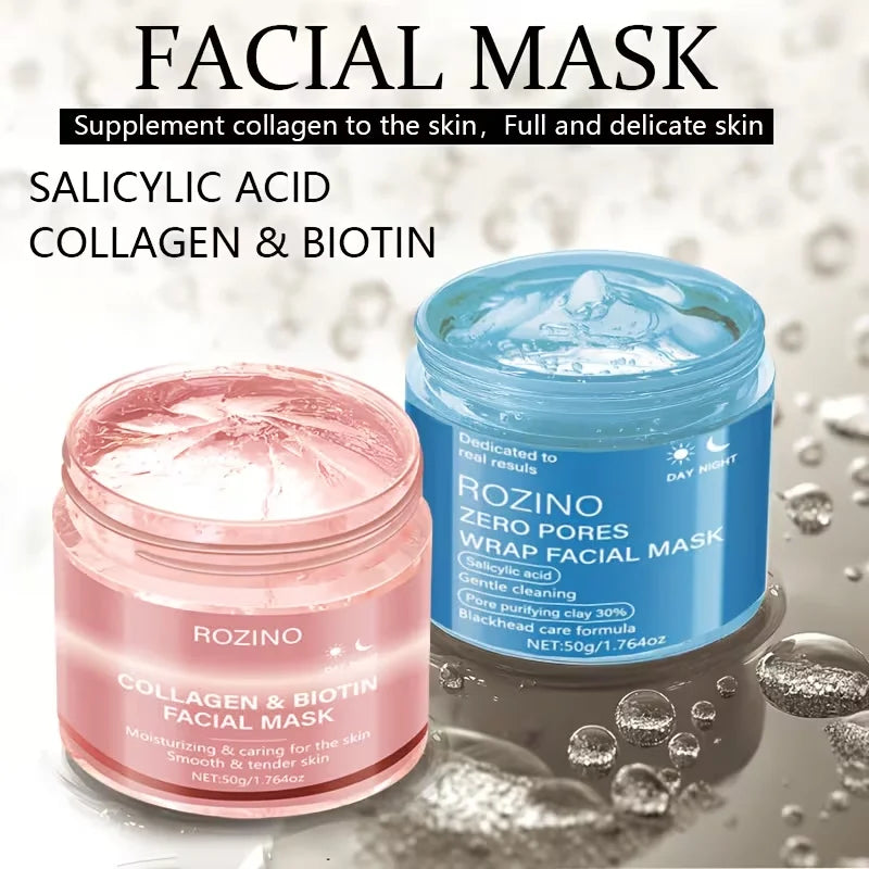Biotin Collagen + Salicylic Acid Day and Night Mask Set, Peel-Off Mask, Suitable for Loose Skin, Deeply Hydrates, Keeps Skin Hydrated and Plump, Tightens Skin, Brightens Complexion, and Gives Skin a Youthful Glow Suitable for