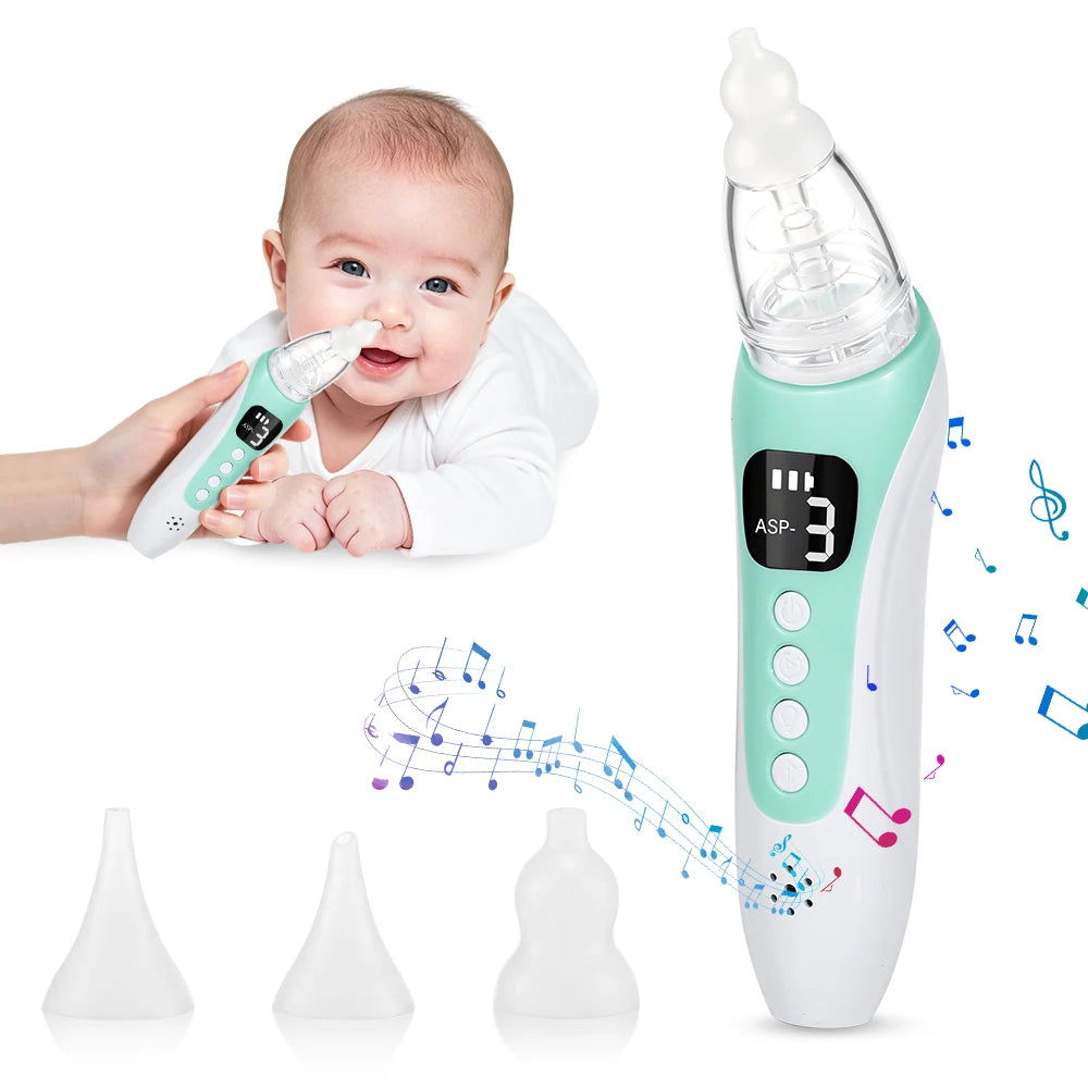 Electric Baby Nasal Aspirator, Rechargeable Nose Sucker for Newborn Toddler, 3 Suction Levels, 10 Soothing Songs, Silicone Tips